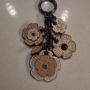 New COACH Mixed Tea Rose Key Ring/ Bag Charm Leather 5 inches